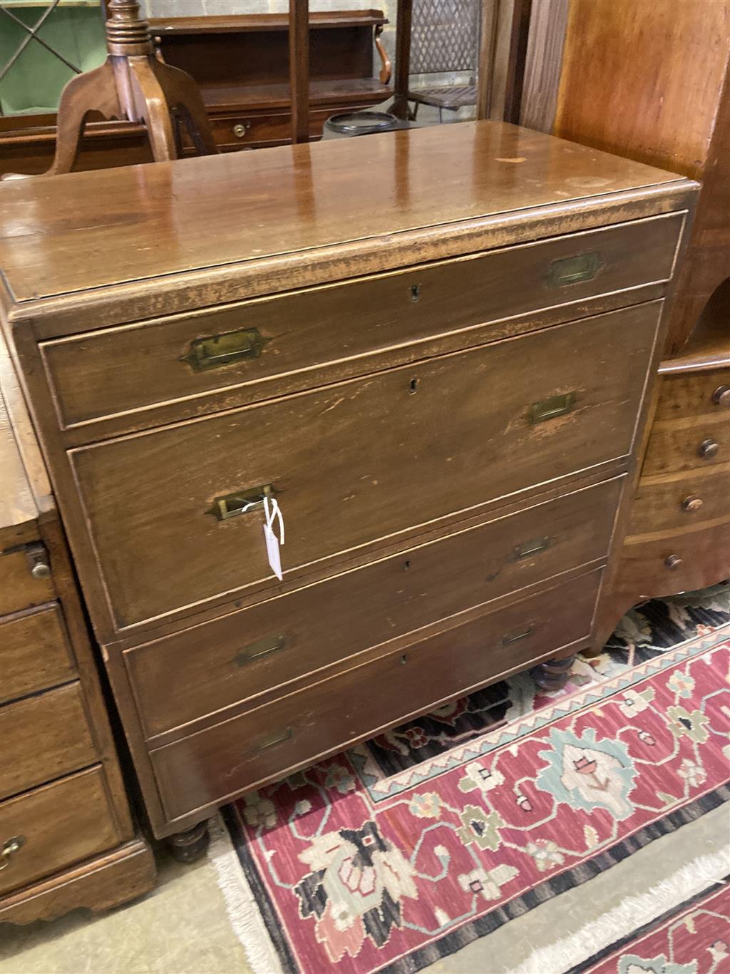 A mid 19th century military chest, width 86cm, depth 45cm, height 100cm